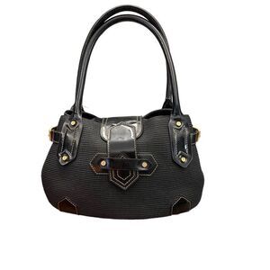 ERIC JAVITS Black Patent leather trim and straw handbag